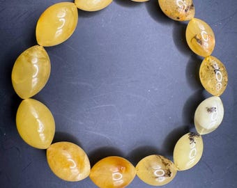 Natural Yellow Gemstone Bracelet: Amber-Style Polished Oval Beads