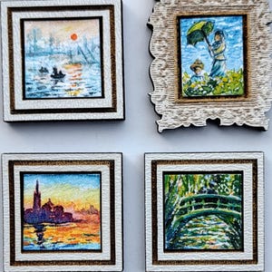Miniature Monet & Van Gogh Paintings – Hand-Painted Watercolor Art for Dollhouses | Tiny Framed Impressionist Gifts | NOT Prints