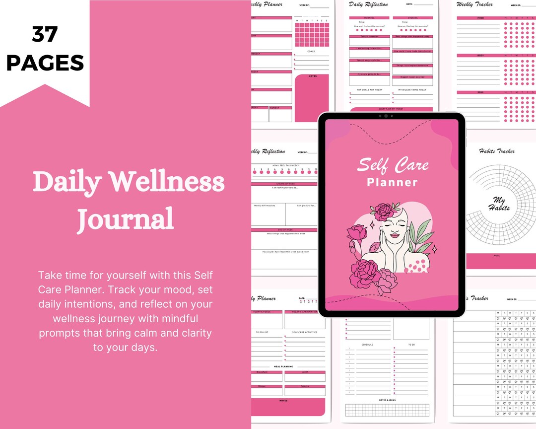 Self Care Planner | Daily Wellness Journal (37-page Digital & Printable ...