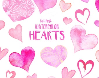 Watercolor Hot Pink Hearts PNG files - COMMERCIAL USE