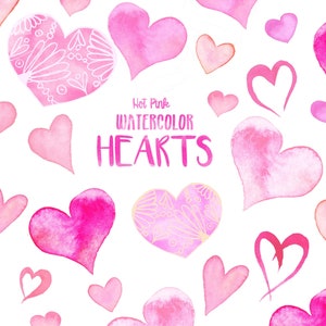 Aquarelle Hot Pink Hearts Fichiers PNG - UTILISATION COMMERCIALE