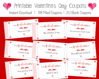 Printable Valentine's Day Love Coupons, 38 Filled, DIY Gift (Instant Download)