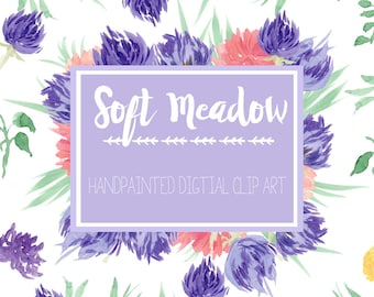 Watercolor Thistle Flower Clipart, Hand-Painted Floral Graphics (Digital Download)
