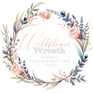 Single Watercolor Clipart Wreath, Pink Rose, Blue Lupine and Olive Leaf Wreath, Single Image, Commercial Use Clipart, Instant download