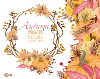 Watercolor Autumn Wreaths: Floral Clip Art (Digital Download)