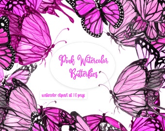 Watercolor Butterfly Clipart, Cute Pink Butterfly PNG files