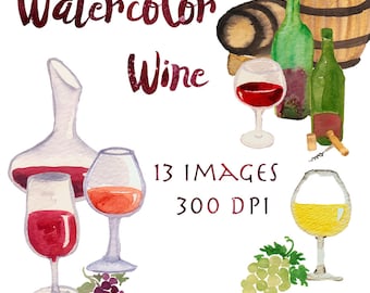 Watercolor Wine, Wine Clip Art, Wine Lovers clipart, Vineyard art, Printable Wine, Winery