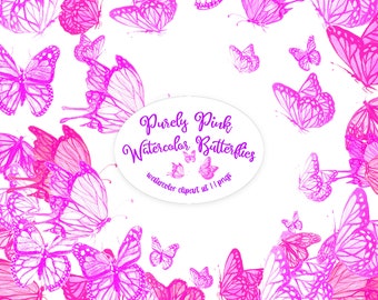 Watercolor Butterfly Clipart, Cute Pink Butterfly PNG files