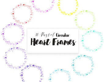 Watercolor Clipart Circle Pastel Rainbow Hearts Frame PNGs