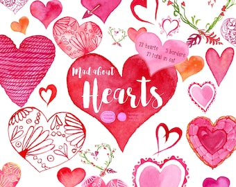Watercolor Hearts Clipart, PNG and JPGs