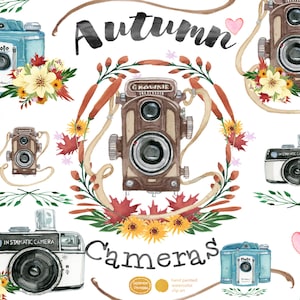 Vintage Camera Clip Art, Old Fashioned Camera Clipart, Autumn Old Timey Cameras PNGS