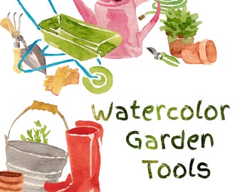 Outils de jardin aquarelle, clipart jardinage, outils clipart, clipart printemps, les amateurs de jardinage, les jardiniers