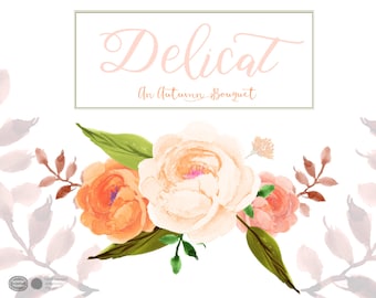 Jesienny akwarelowy kwiatowy clipart: „Delikatny bukiet” (PNG, JPG)