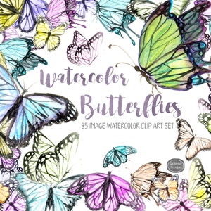 Cute Watercolor Butterfly Clip Art, Rainbow Butterflies Clip Art PNG and JPG image 1