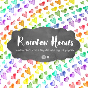 Aquarell Valentine Clip Art, Regenbogen Aquarell Herzen
