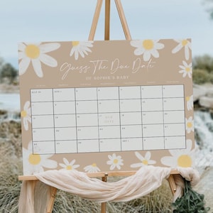 Calendrier de naissance | Signe de date d'échéance de baby shower | Plaque de baby shower marguerite #ntd025