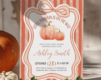 Pumpkin Baby Shower Invitation, Autumn Baby Shower Invite, Orange Pumpkin Invitation, Editable Fall Baby Shower Invitation #pm025