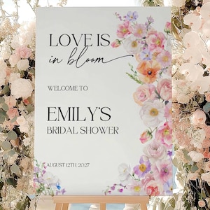 Love is In Bloom Sign | Bridal Shower Welcome Sign | Floral Bridal Shower Welcome Sign | Canva Welcome Sign Template #flr025