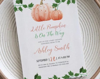 Little Pumpkin Baby Shower Invitation, Fall Baby Shower Invite, Gender Neutral Pumpkin Invitation, Editable Autumn Shower Invitation #pm025