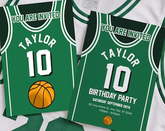 Plantilla de invitación de cumpleaños de baloncesto / Invitación con camiseta de baloncesto / Descarga instantánea / Invitación para el décimo cumpleaños