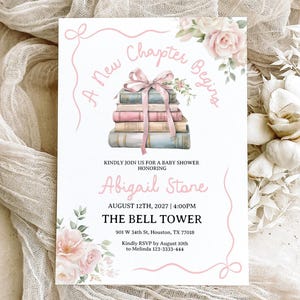 A New Chapter Begins Baby Shower Invitation | Book baby Shower Theme | Storybook Baby Shower Invitation | Canva Invitation Template #bs101