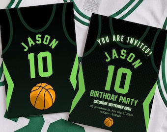 Plantilla de invitación de cumpleaños con camiseta de baloncesto / Invitación a fiesta deportiva / Plantilla editable / Invitación para el décimo cumpleaños