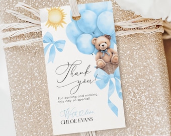 Gift tag template, Favor tag template, Teddy Bear baby shower theme #TB025