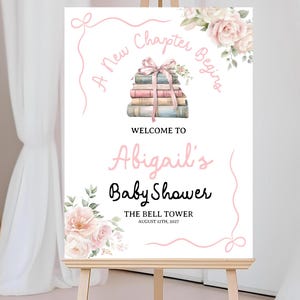 Welcome Sign Template | Storybook Welcome Sign | A New Chapter Begins Baby Shower | Baby Shower Sign | Canva Welcome sign Template #bs101