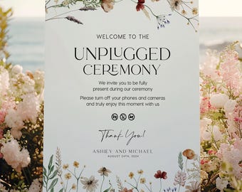 Unplugged Wedding Ceremony sign, Boho floral wedding sign template #Silvia