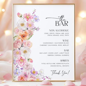 Bearbeitbare Hochzeitsbarmenü-Schildvorlage | Getränke Menü Schild Printable | Florale Barmenüs #flr025