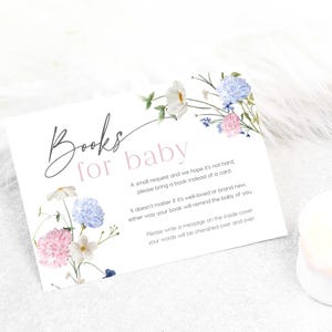 Boeken voor babykaart | Kaartsjabloon boeken voor baby | Bloemen gladde roze en paarse bloemen #brfl26