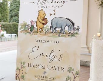 Classico cartello di benvenuto di Winnie the Pooh: modello per cartello di benvenuto per baby shower #cwp26