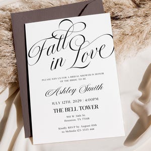 Fall in Love Bridal Shower Invitation Template | Elegant Script Invitation | Minimal Bridal Shower Invite | Canva Template #brd025