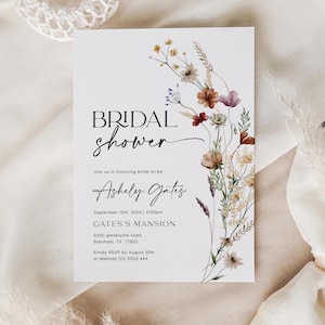 Invitación para despedida de soltera / Invitación para despedida de soltera con flores silvestres / Invitación para despedida de soltera con flores bohemias / Plantilla personalizable #Silvia