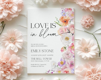 Love is in Bloom Invitation | Bridal Shower Invitation | Canva Invitation Template #flr025