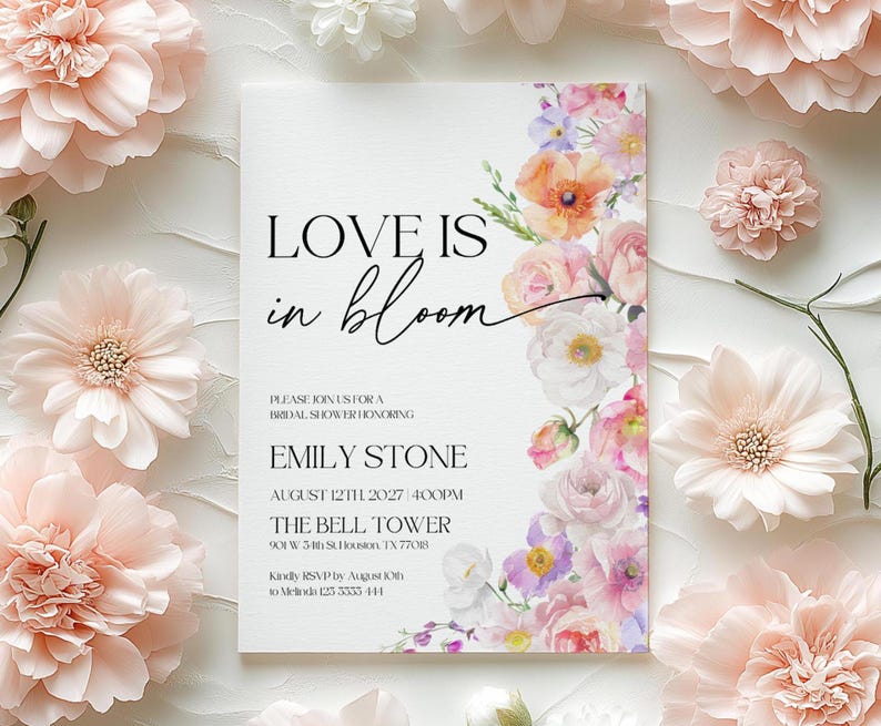 love is in bloom bridal shower invitation
