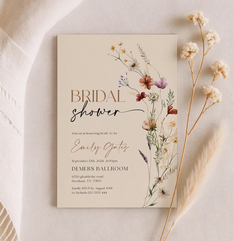 Wildflower Bridal Shower Invitation, Floral Boho Invite Template #Mila image 2