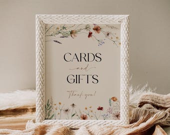 Cards and Gifts Sign, Floral Cards and Gifts sign template, Beige Floral Wedding Sign, Wildflower Wedding Sign #Mila