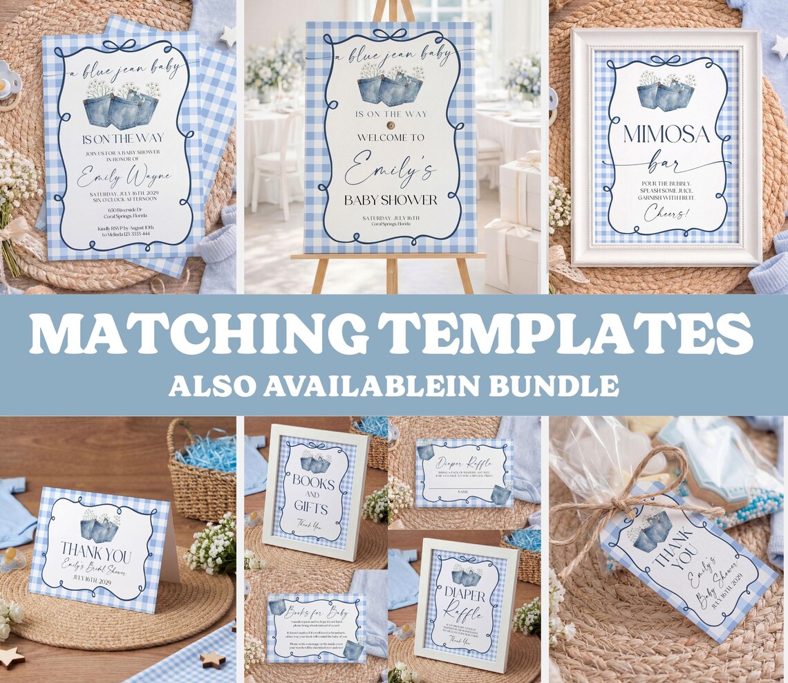 Diaper Raffle Sign: Blue Jean Denim & Gingham Editable Template #bj026 ...