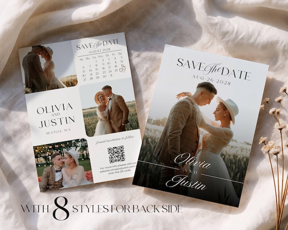 Modern Save the Date Photo Card Template | Editable Photo Save The Date with Calendar | Invitation Template with 8 Backsides Styles #elg026