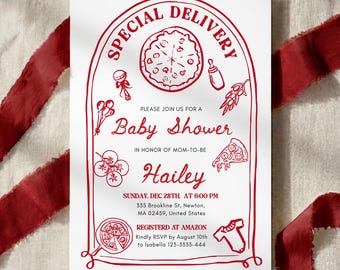 Special Delivery Invitation: Italian Pizza Baby Shower Invitation template #sd026