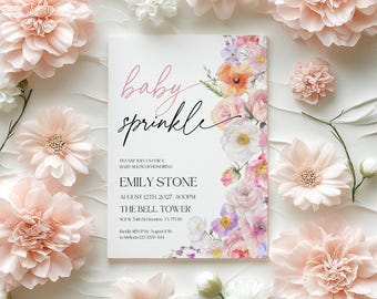 Baby Sprinkle Invitation | Floral Baby Sprinkle Invitation | Canva Invitation Template #flr025