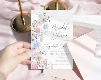Floral bridal shower invitation | Pastel blush and blue floral | invitation template #brfl26