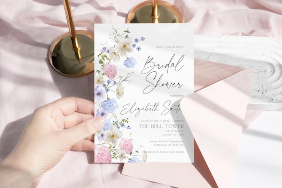 Floral bridal shower invitation | Pastel blush and blue floral | invitation template #brfl26