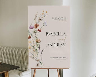 Wedding Welcome Sign | Floral Beige Welcome Sign | Customizable welcome sign template #Mila