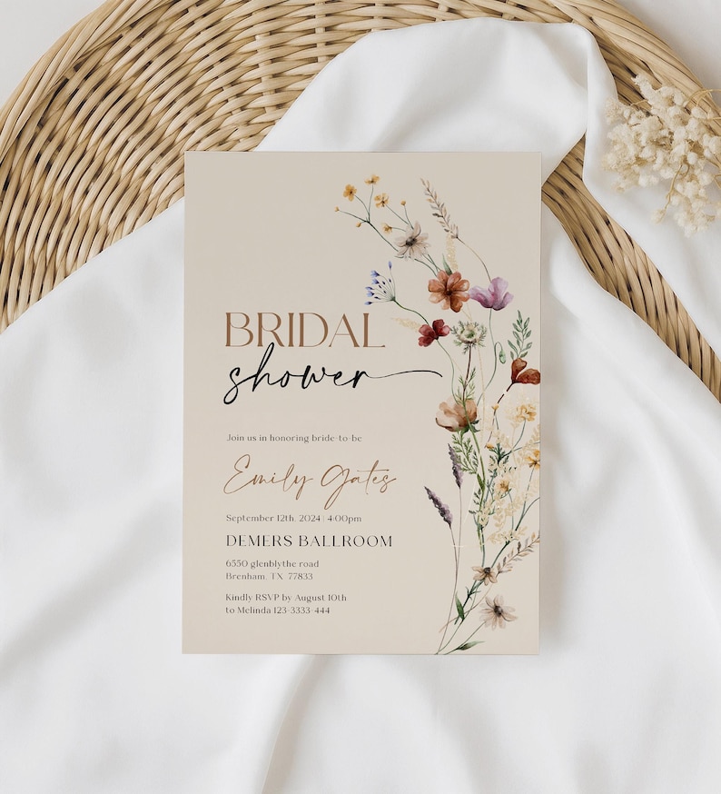 Wildflower Bridal Shower Invitation, Floral Boho Invite Template #Mila image 14