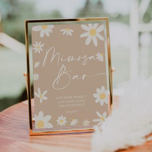Mimosa bar sign | Mimosa bar template | Daisy baby shower sign #ntd025
