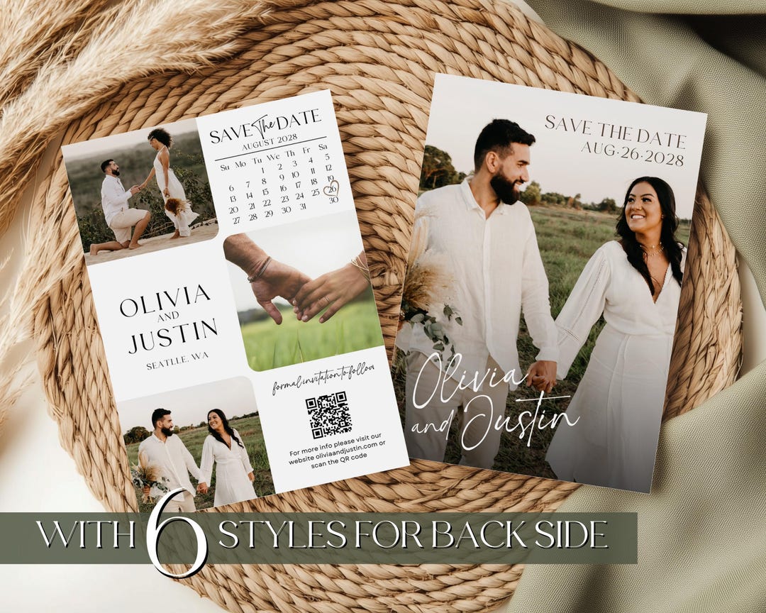 Minimalist Save the Date Card Template With QR Code | Photo Wedding ...