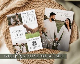 Minimalist Save the Date Card Template with QR Code | Photo Wedding Save The Date with 6 Back Designs | Invitation Template #elg026