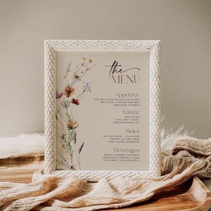 Blumen Menü Schild, Beige Menüschild Vorlage, Beige Blumen Hochzeitsschild, Wildblumen Hochzeitsschild #Mila